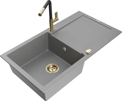 MEXEN/S MEXEN/S - Leo granitový drez 1 s odkvapkávačom vrátane batérie Flora, šedá 6501-71-670401-57-G