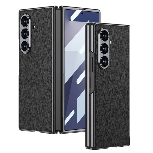 GKK LEATHER Kryt so sklom pre Samsung Galaxy Z Fold7 5G BLACK