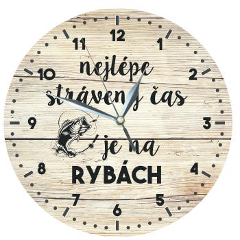 Bohemia Gifts Drevené hodiny - Pre rybárov, 24 cm