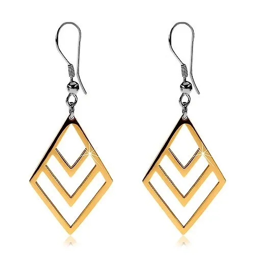 Náušnice z chirurgickej ocele zlatej farby, obrysy kosoštvorcov, háčiky