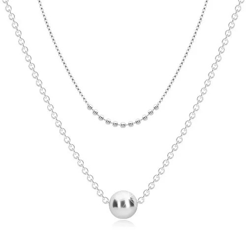 Náhrdelník zo striebra 925 - dvojitá retiazka, drobné guľôčky a väčšia gulička