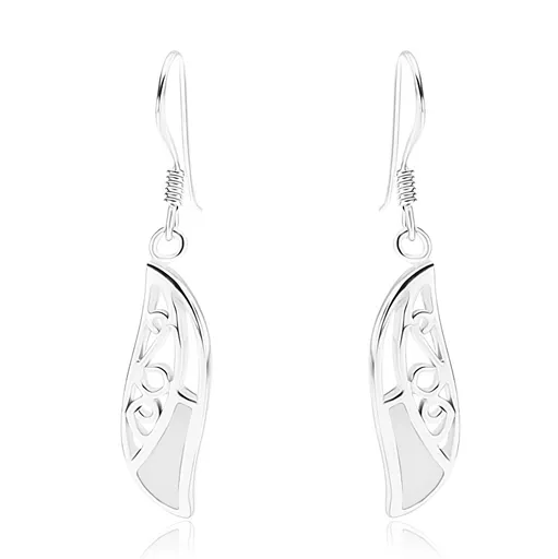 Strieborné 925 náušnice, zvlnený obrys zrnka s výrezmi, ornamenty, perleť