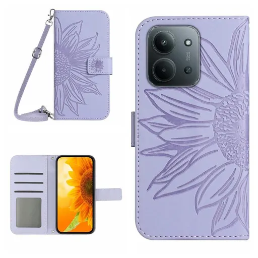 ART SUNFLOWER Peňaženkový kryt so šnúrkou pre Xiaomi Redmi 15C / Redmi 15C 5G fialový