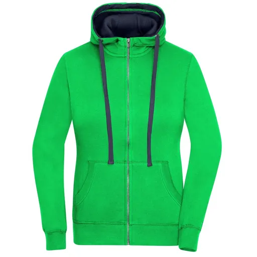James & Nicholson (Daiber) Dámska mikina na zips s kapucňou JN962 - Zelená / tmavomodrá | XL