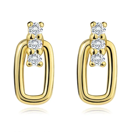 Zlaté náušnice 9K so zirkónmi v línii a podlhovastým očkom