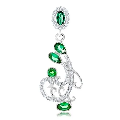 Strieborný prívesok 925, ornament zdobený čírymi a zelenými zirkónmi