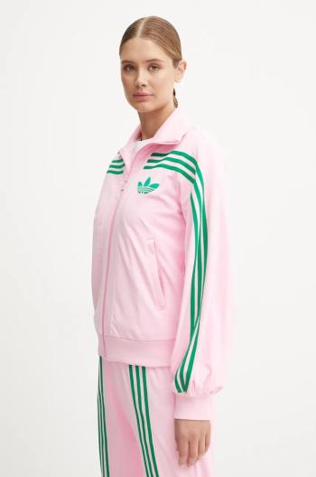 Mikina adidas Originals 70s Velour Tracktop dámska, ružová farba, vzorovaná, JN8284