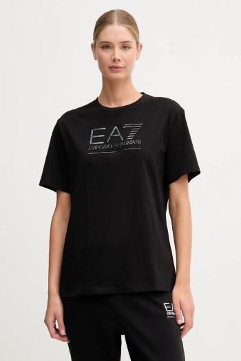 Bavlnené tričko EA7 Emporio Armani dámske, čierna farba, AF12503.7W000414