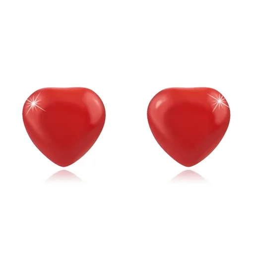 Strieborné 925 náušnice - vypuklé červené srdiečko, puzetky