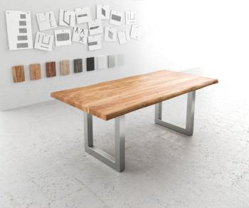 Jedálenský stôl Edge 200x100 XL prírodná akácia nerezová oceľ široká