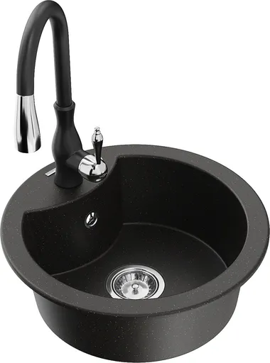 MEXEN/S MEXEN/S - Diego granitový drez 1-miska vrátane batérie Savita, čierna/zlatá metalik 6512-75-672601-70