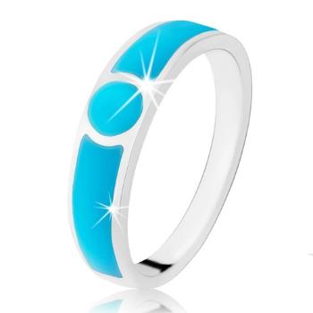 Strieborný prsteň 925, dva pásy a kruh v tyrkysovom odtieni, hladký lesklý povrch - Veľkosť: 56 mm