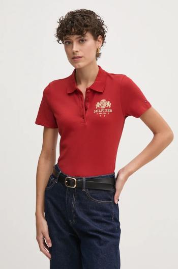 Polo tričko Tommy Hilfiger dámske, bordová farba, WW0WW43609