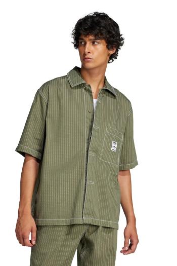 Košeľa adidas Originals Wabash Long Sleeve pánska, zelená farba, voľný strih, s klasickým golierom, JP4480