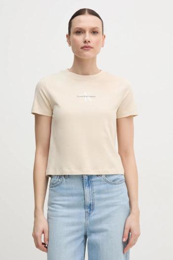 Bavlnené tričko Calvin Klein Jeans dámske, béžová farba, J20J223113