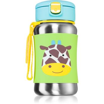 Skip Hop Zoo Straw Bottle fľaša na vodu z nehrdzavejúcej ocele s rúrkou Giraffe 12 m+ 350 ml