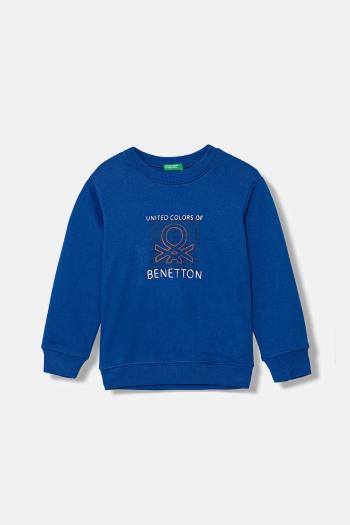 Detská bavlnená mikina United Colors of Benetton modrá farba, s potlačou, 3J70G10JY