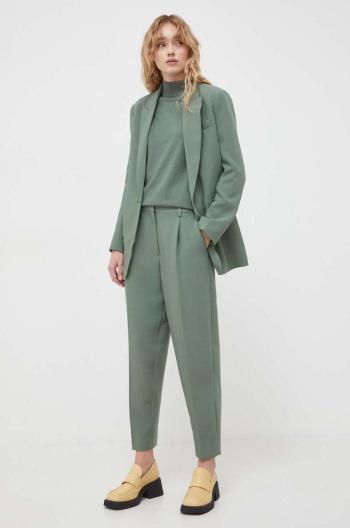 Nohavice Bruuns Bazaar CindySus Dagny pants dámske, zelená farba, priliehavé, vysoký pás, BBW2393