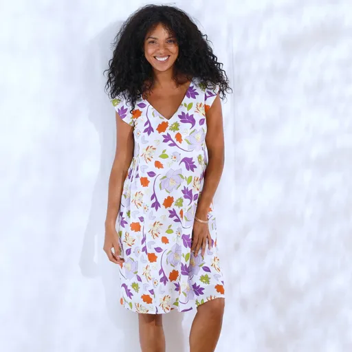 Krátke krepónové šaty s potlačou rastlín