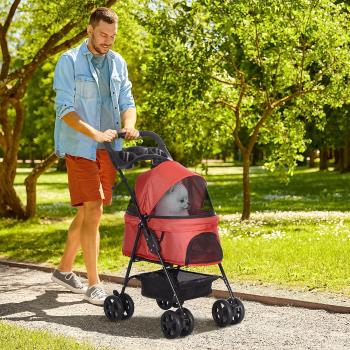 PawHut Kočárek pro psy do 32 cm, skládací, červený