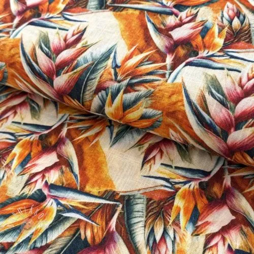 Viskóza s ľanom Marigold design A digital print