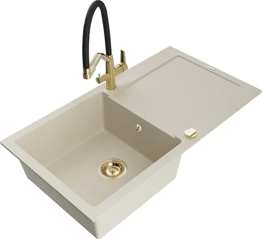 MEXEN/S MEXEN/S - Leo granitový drez 1-miska s odkvapkávačom vrátane batérie Duo, béžová 6501-69-671701-57-G