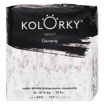 KOLORKY NIGHT Unicorns, XL (12-16 kg), Nočné jednorazové eko plienky 17 ks