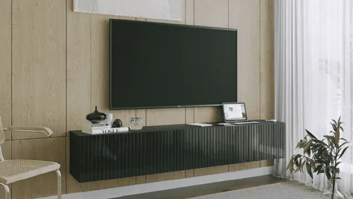 ArtExt Závesný TV stolík JOY | 200 cm Farba: Čierny lesk (drážky)