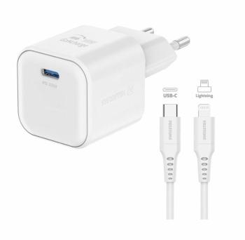 SWISSTEN SIEŤOVÝ ADAPTÉR GaN 1x USB-C 20W POWER DELIVERY BIELÝ + DÁTOVÝ KÁBEL USB-C/LIGHTNING 1,2 M BIELÝ