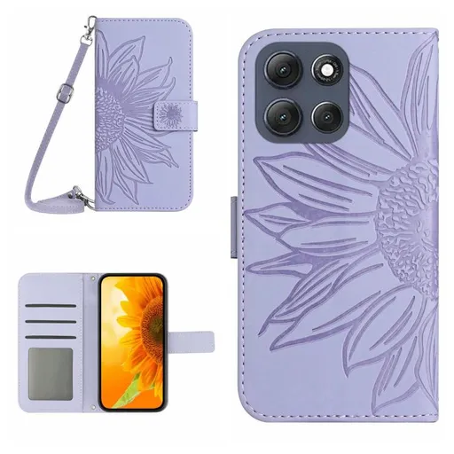 ART SUNFLOWER Peňaženkový obal so šnúrkou pre Motorola Moto G86 5G fialový