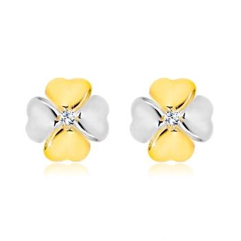 Briliantové náušnice z kombinovaného 14K zlata - symbol šťastia s diamantom
