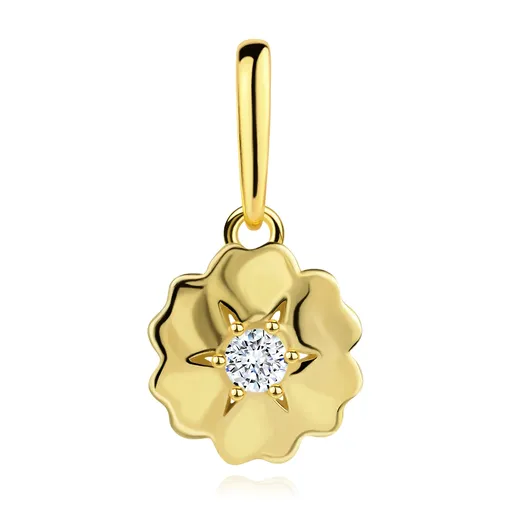 Zlatý prívesok 9K kvet so zvlnenými lupeňmi a čírym zirkónom