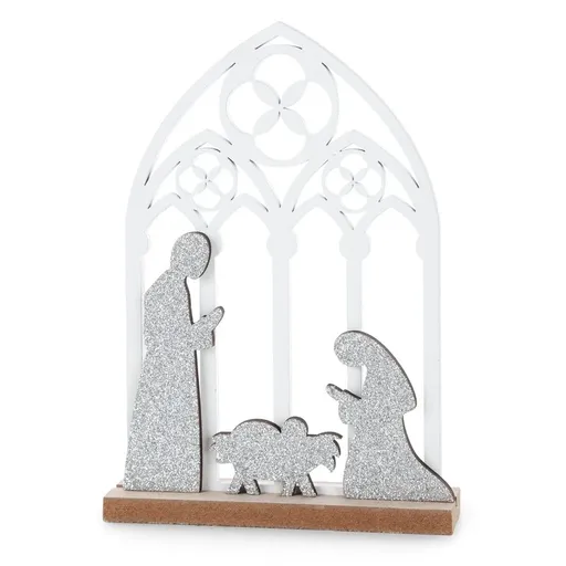 ArtFir Vianočná dekorácia BETLEHEM 119 | biela/strieborná 13 x 3 x 18 cm