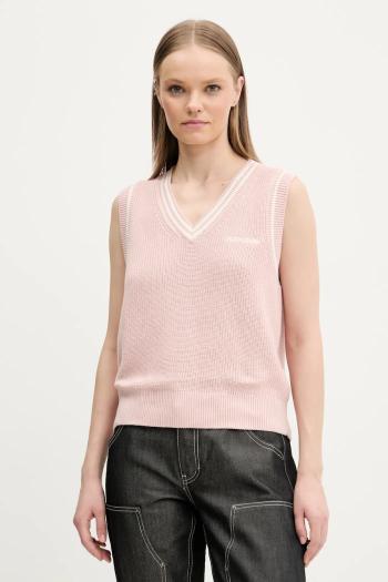 Bavlnená vesta Guess Jeans dámska, ružová farba, W5GR02 Z3HM1