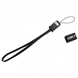 Logo USB kábel (2.0), USB A samec - microUSB samec, 0.3m, čierny, poutko na fotoaparát/MP3 prehrávač, DOPRADE
