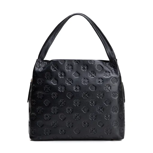 Dámska kabelka typu vak z kože s monogramom čierno-zlatá 100-4E-625-1G