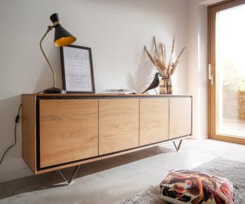 Komoda Stonegrace 200 cm prírodná akácia 4 dvierka kamenné drevo