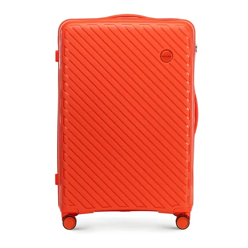Veľký polypropylénový kufor s reliéfnymi pruhmi, oranžový 56-3T-203-55
