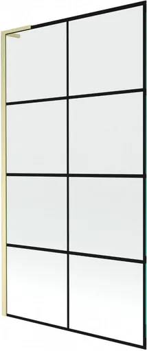 MEXEN/S - Next L vaňová zástena FIX 100 x 150, čierna vzor, zlatá kartáčovaná 895-100-000-03-77-55