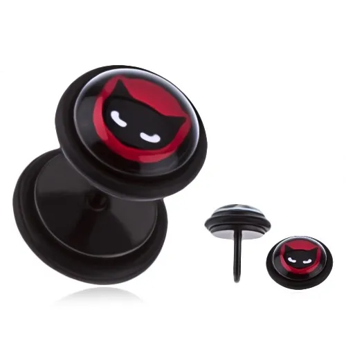 Falošný plug do ucha z ocele - čierna mačacia tvár