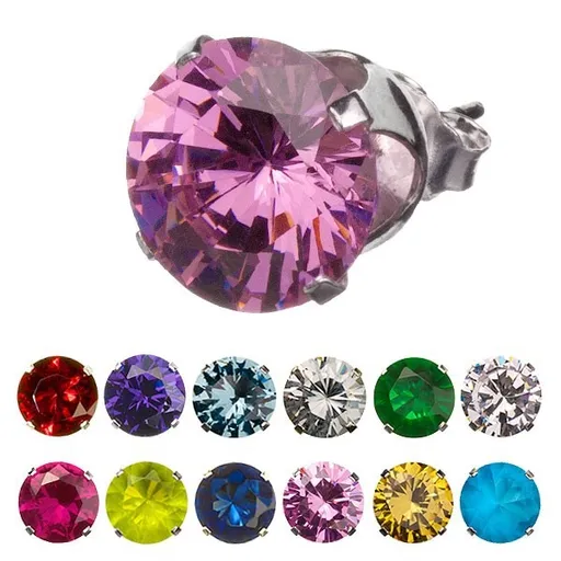 Puzetové náušnice zo striebra 925 - okrúhly farebný zirkón - Farba: Aqua modrá