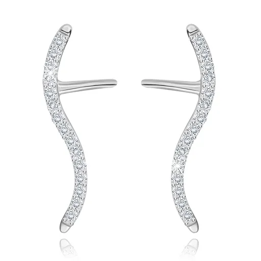 Náušnice zo striebra 925 - číra zirkónová vlnka, puzetky a háčiky