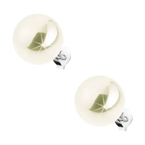 Strieborné náušnice 925, gulička v krémovom odtieni, perleťový lesk, 12 mm