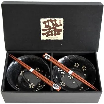 Made In Japan Sada misiek čierna s bielymi kvietkami 400 ml 2 ks (MIJHB21-1)