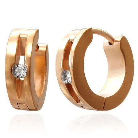 Kĺbové náušnice z ocele medenej farby, zvislý zárez, okrúhly číry zirkón