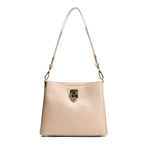 Dámska ramenná kožená kabelka s prackou béžová 100-4E-605-9