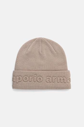 Vlnená čiapka Emporio Armani béžová farba, EB000677 AF18838