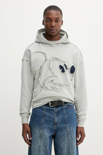Bavlnená mikina Desigual SHEFFIELD MICKEY šedá farba, s kapucňou, vzorovaná, 25WMSK08