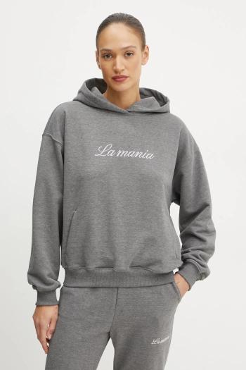 Mikina La Mania ROCKY dámska, šedá farba, s kapucňou, s nášivkou, LM.ROCKY
