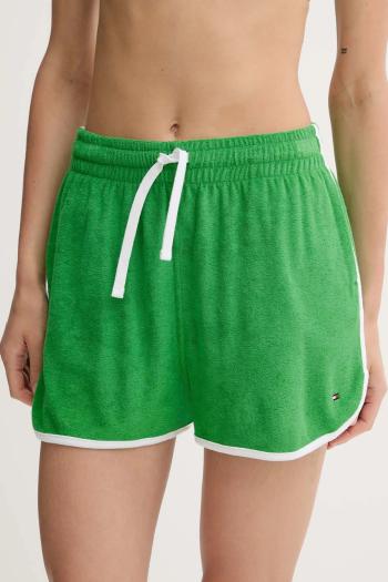 Šortky Tommy Hilfiger dámske, zelená farba, s nášivkou, vysoký pás, UW0UW05951